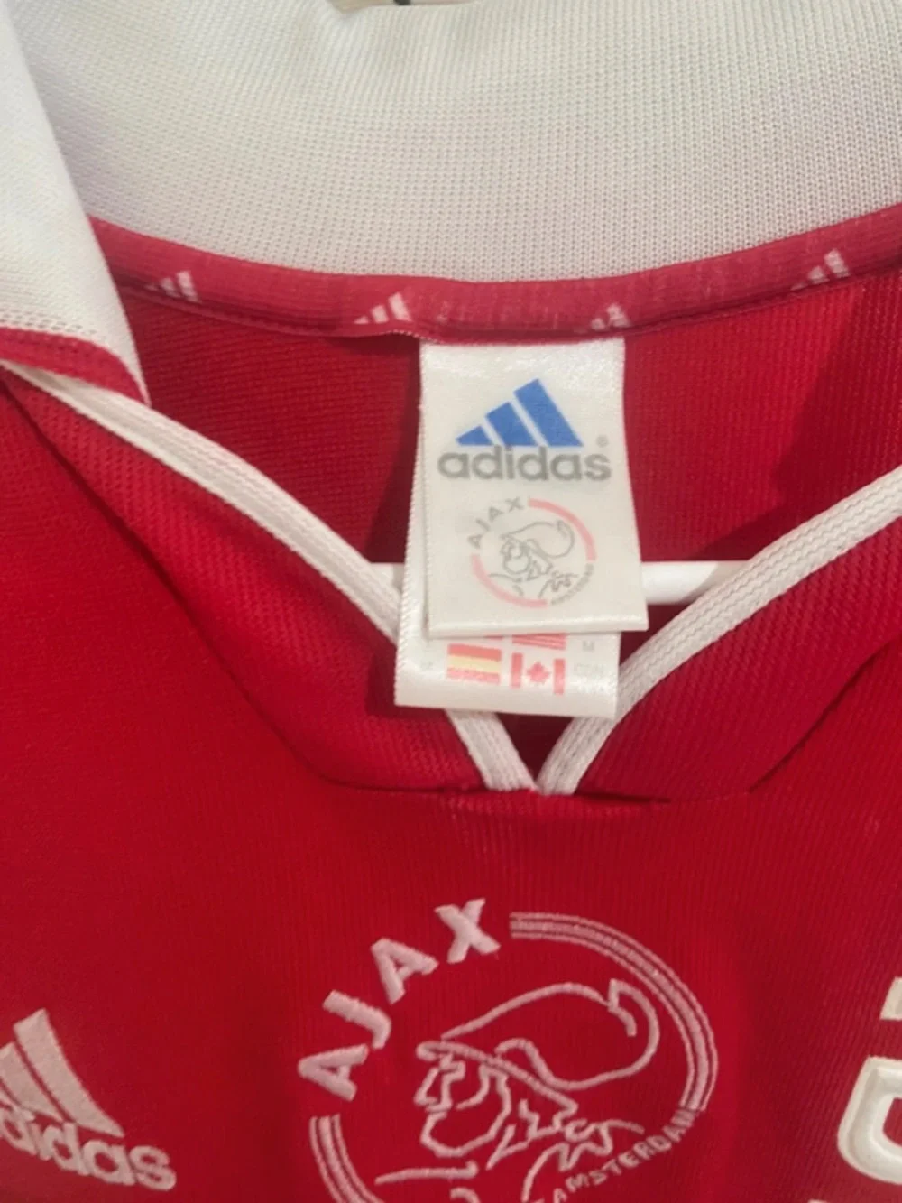 adidas Red & White Ajax Soccer Jersey with ABN AMRO Chest Print 2,000. Vintage .